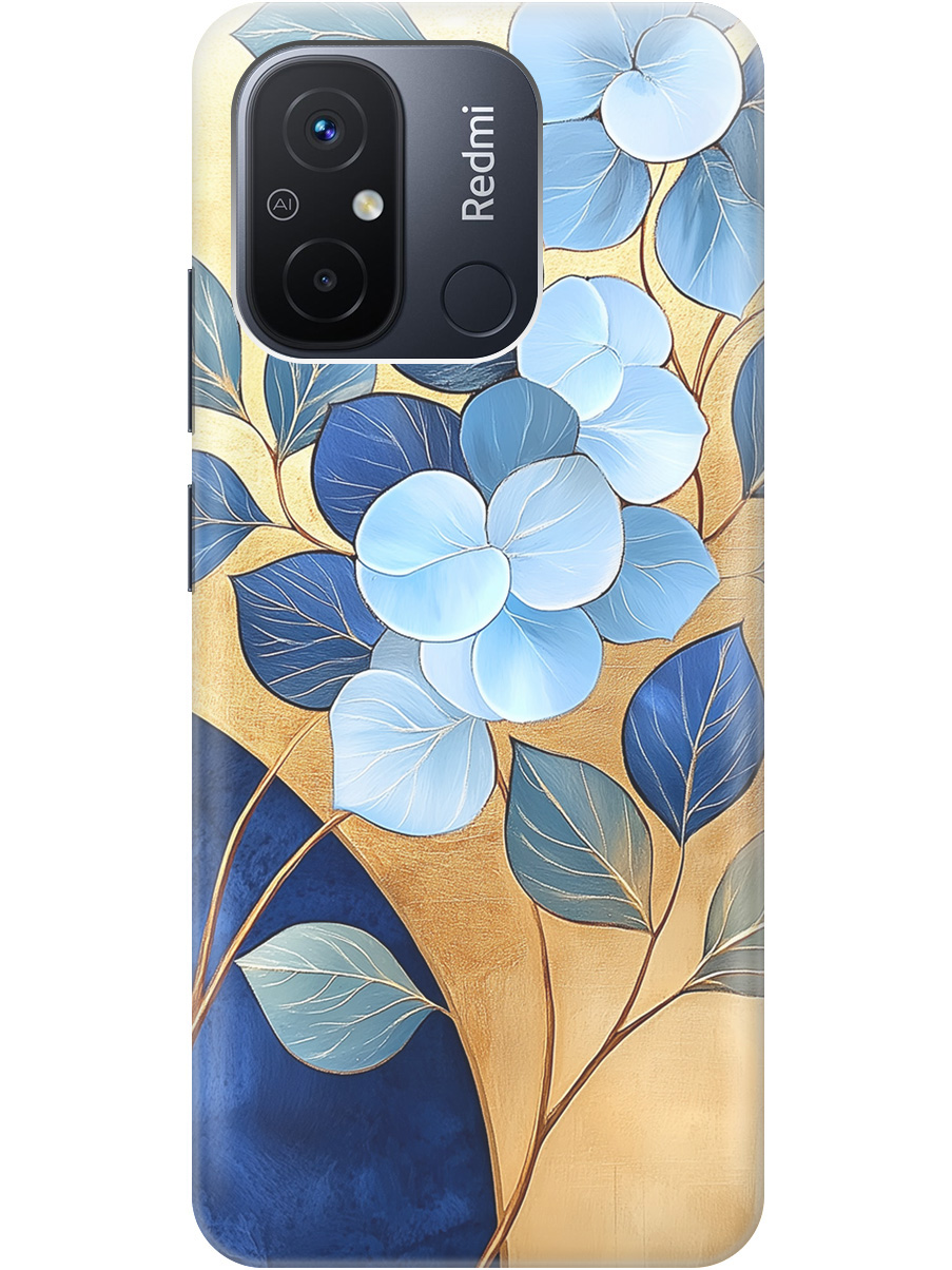 

Силиконовый чехол на Xiaomi Redmi 12C с принтом "Синие листья на золотом", Прозрачный;золотистый;синий, 766734823