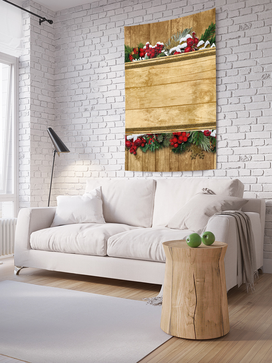 фото Вертикальное фотопанно на стену joyarty рождественские ветки на полке 100x150 см
