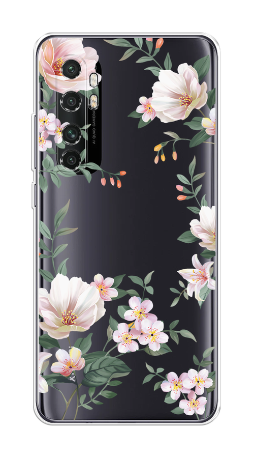 

Чехол на Xiaomi Mi Note 10 Lite "Beautiful white flowers", Бежевый;зеленый, 38450-1