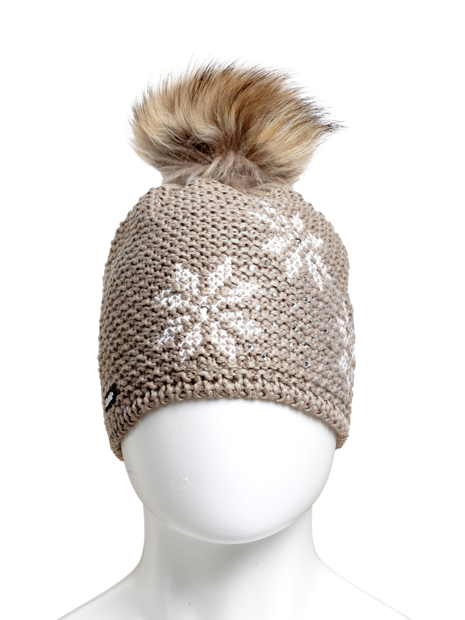 

Шапка бини женская Eisbar Bjorna Fur Crystal Mu, бежевый, Bjorna Fur Crystal Mu