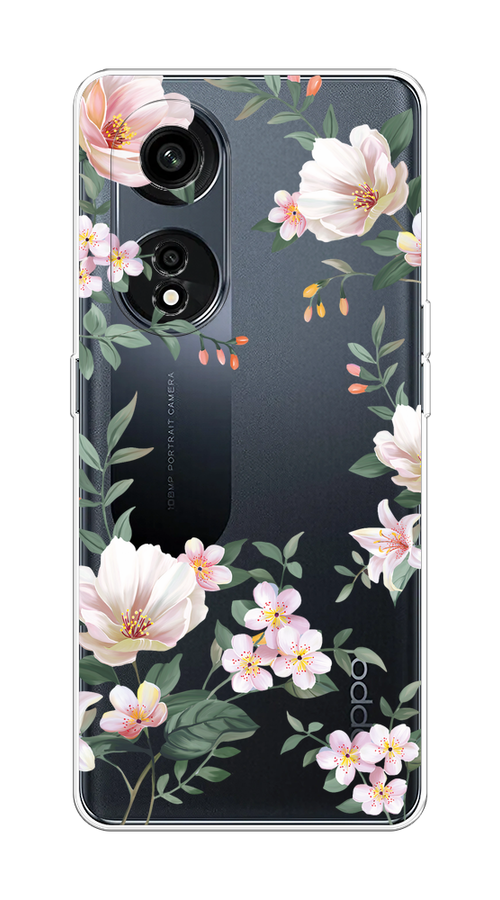 

Чехол на Oppo A1 Pro "Beautiful white flowers", Бежевый;зеленый, 2512250-1