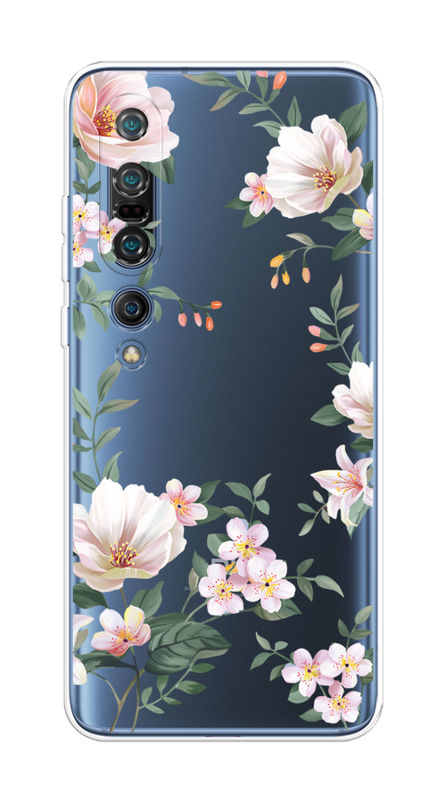 

Чехол на Xiaomi Mi 10 Pro "Beautiful white flowers", Бежевый;зеленый, 37850-1
