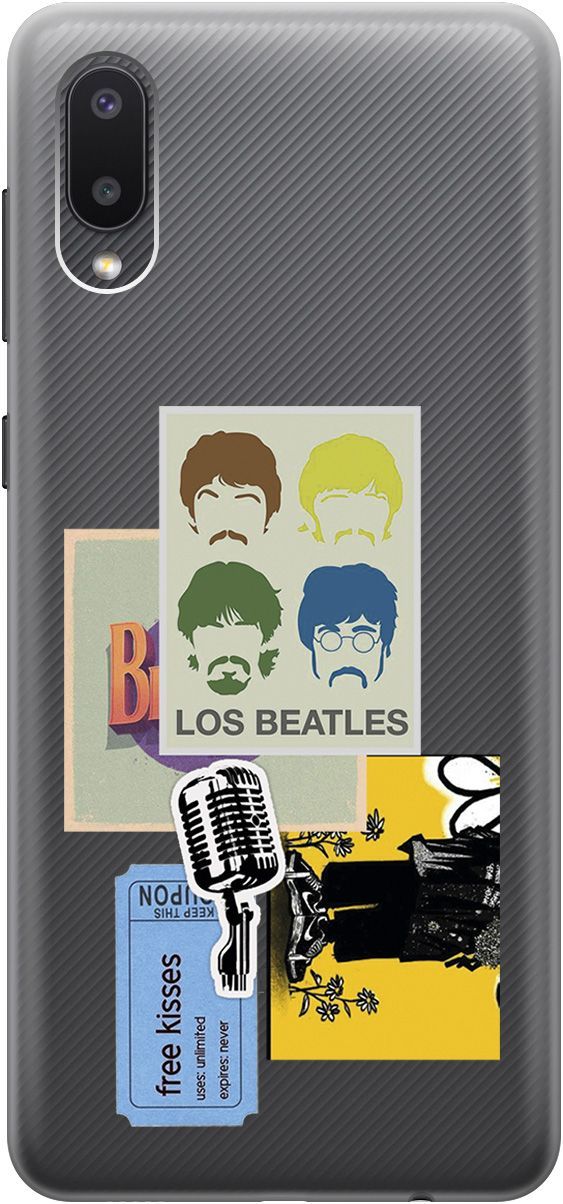 

Чехол на Samsung Galaxy A02 "Beatles Stickers" прозрачный, Прозрачный;бежевый, 5342