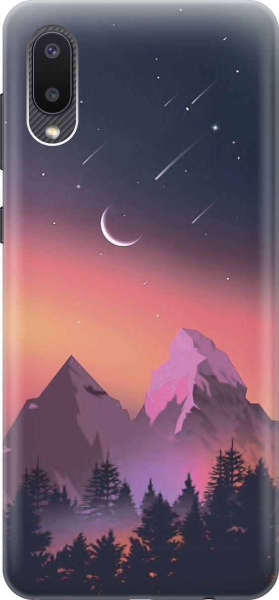 

Силиконовый чехол на Samsung Galaxy A02 "Горы и звездопад", Оранжевый;черный, 7030