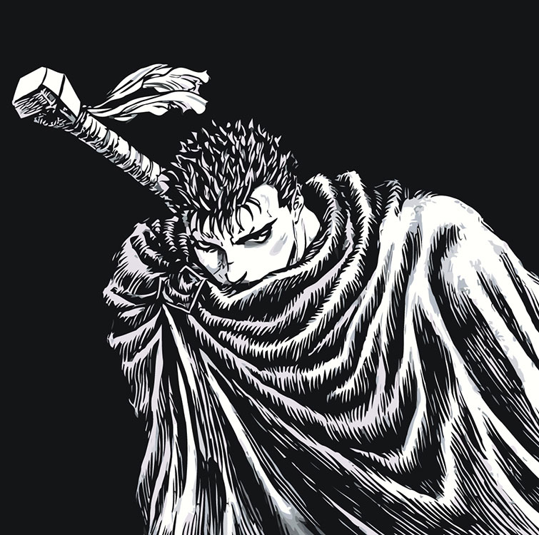 

Картина по номерам Цветное Берсерк Berserk манга аниме: Гатс чб