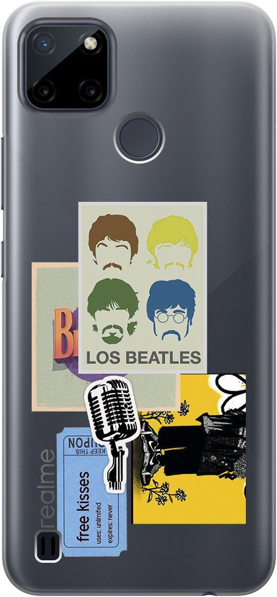 

Силиконовый чехол на Realme C21Y "Beatles Stickers" прозрачный, Прозрачный;бежевый, 5647
