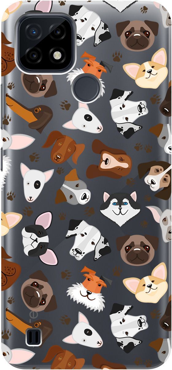 

Силиконовый чехол на realme C21 "Dogs Pattern" прозрачный, Прозрачный;коричневый, 5334