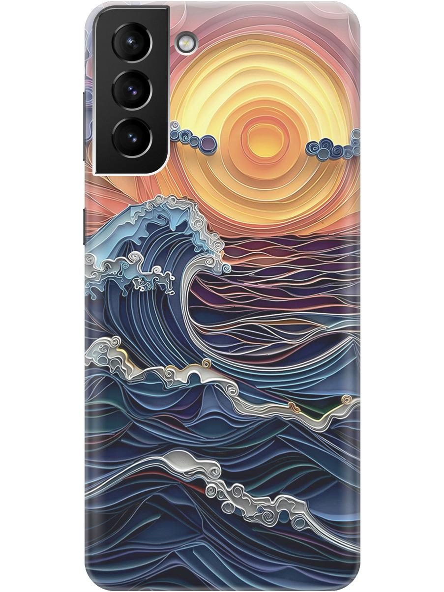 

Силиконовый чехол на Samsung Galaxy S21+ с принтом "Волны на закате", 724127510