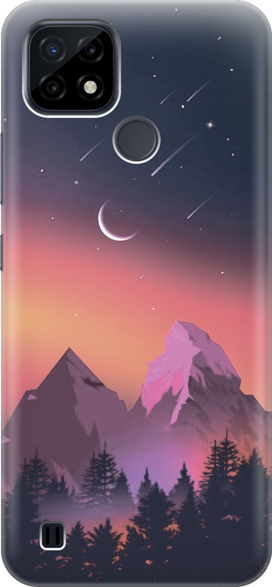 

Силиконовый чехол на realme C21 "Горы и звездопад", Оранжевый;черный, 7001