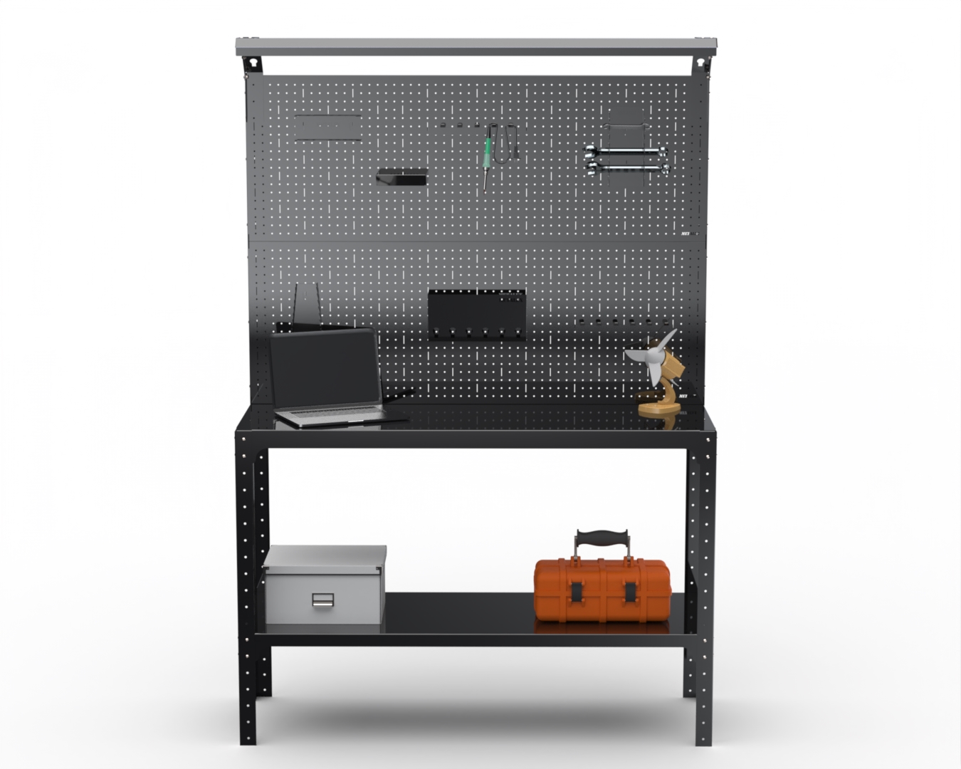 

Стол-верстак Metalex серия KIT 950х1100х500 1 полка + 2 панель + освещение, черный