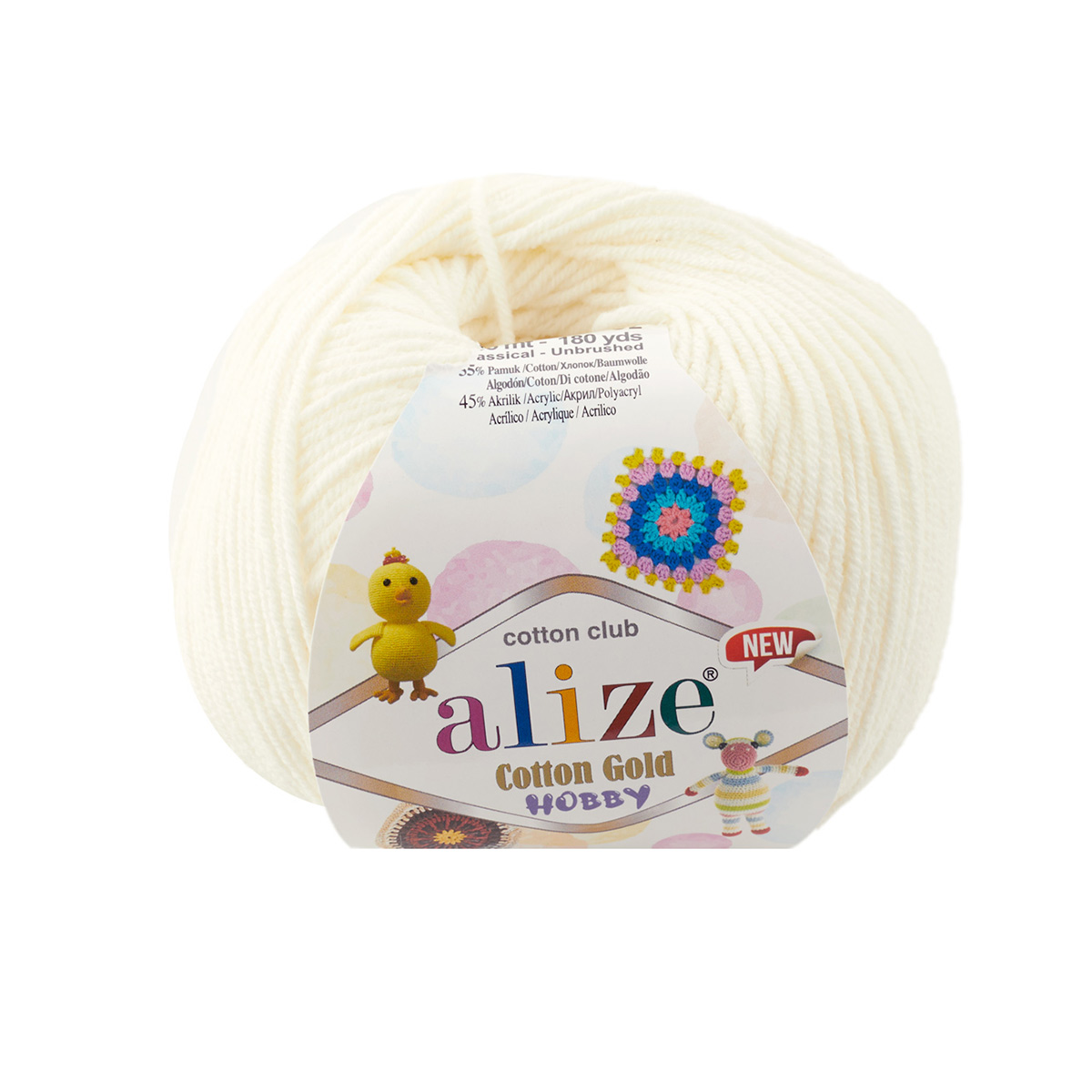 

Пряжа Alize 'Cotton Gold Hobby new' 50г, 165м (62 светло-молочный), 10 мотков, Белый