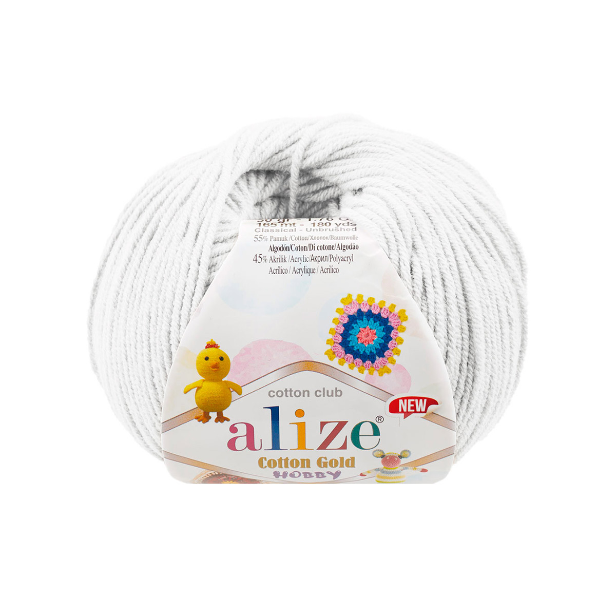 

Пряжа Alize 'Cotton Gold Hobby new' 50г, 165м (хлопок, акрил) (55 белый), 10 мотков