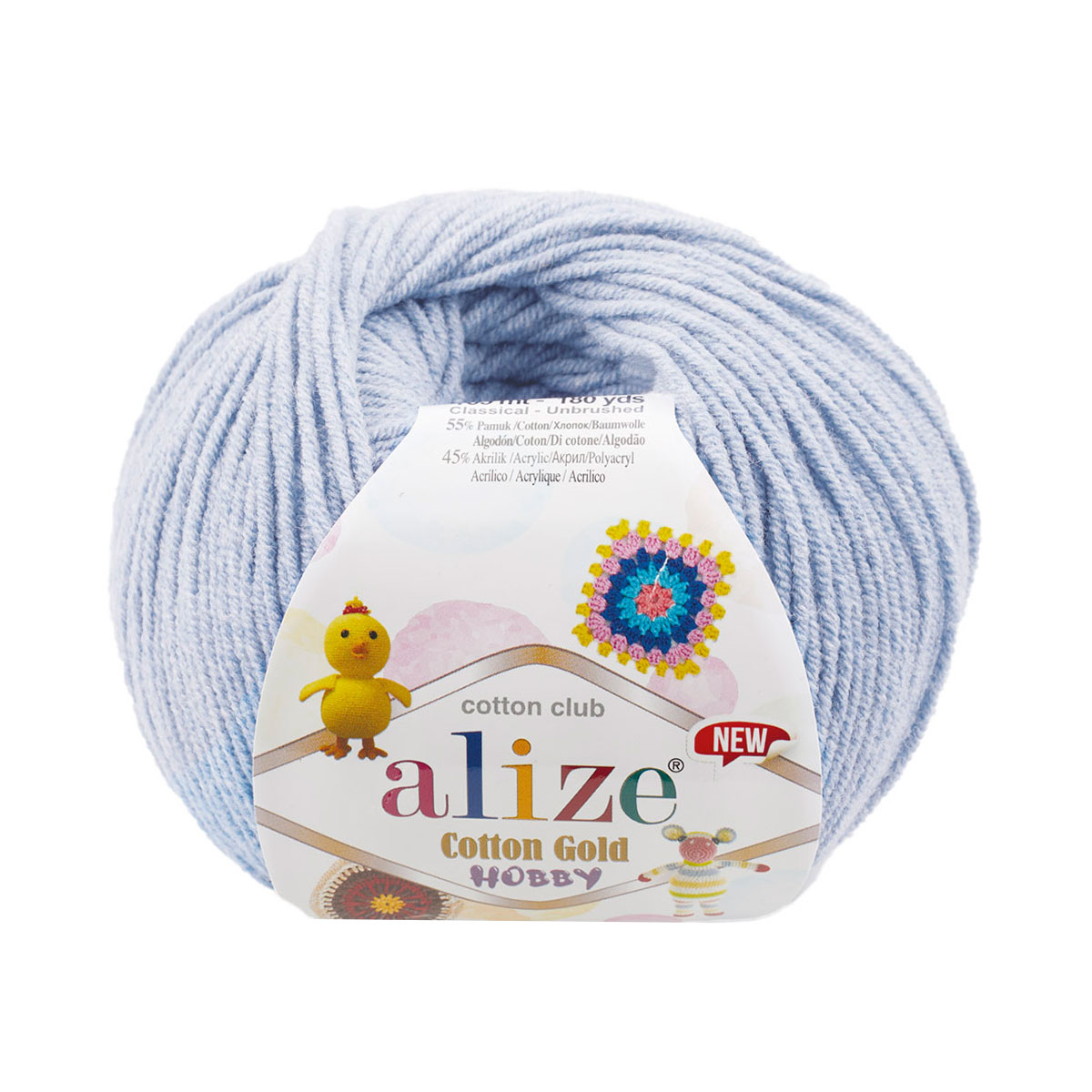 

Пряжа Alize 'Cotton Gold Hobby new' 50г, 165м (513 кристально-синий), 10 мотков