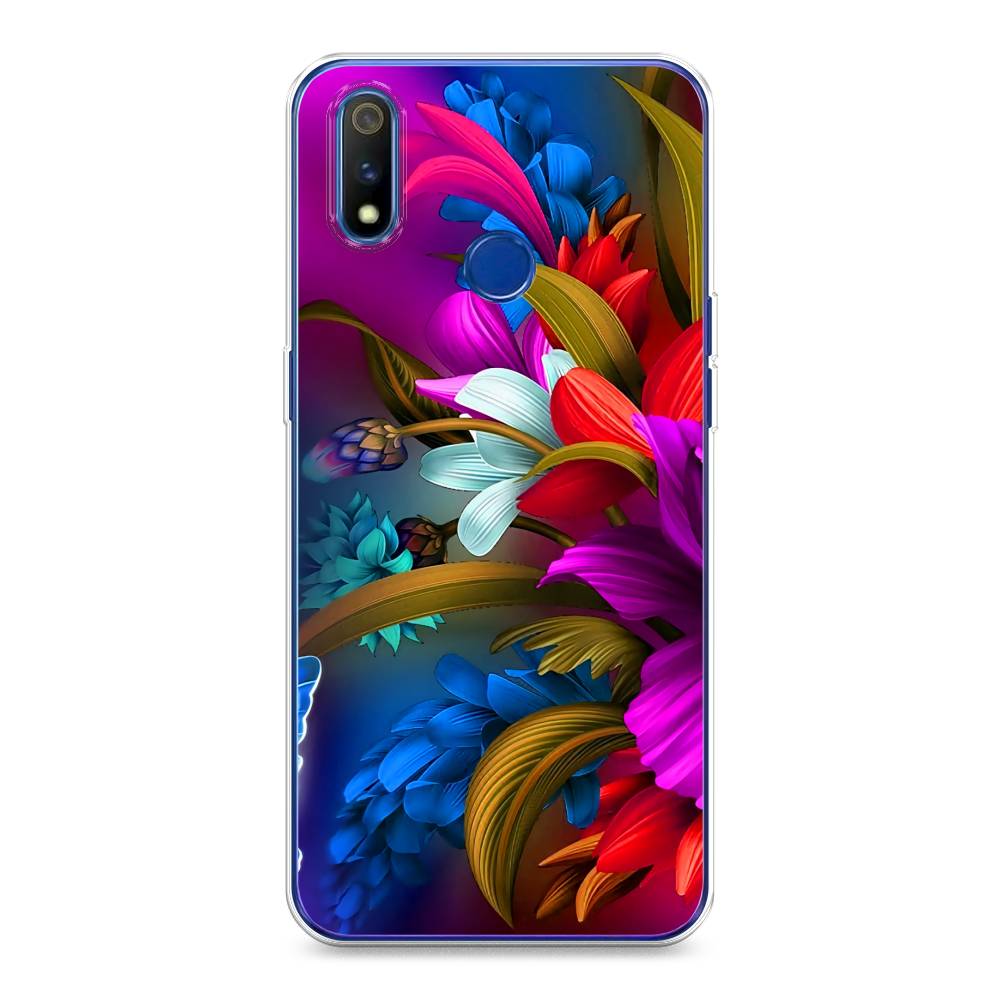 

Чехол на Realme 3 Pro "Фантастические цветы", Фиолетовый;красный;синий, 251250-2