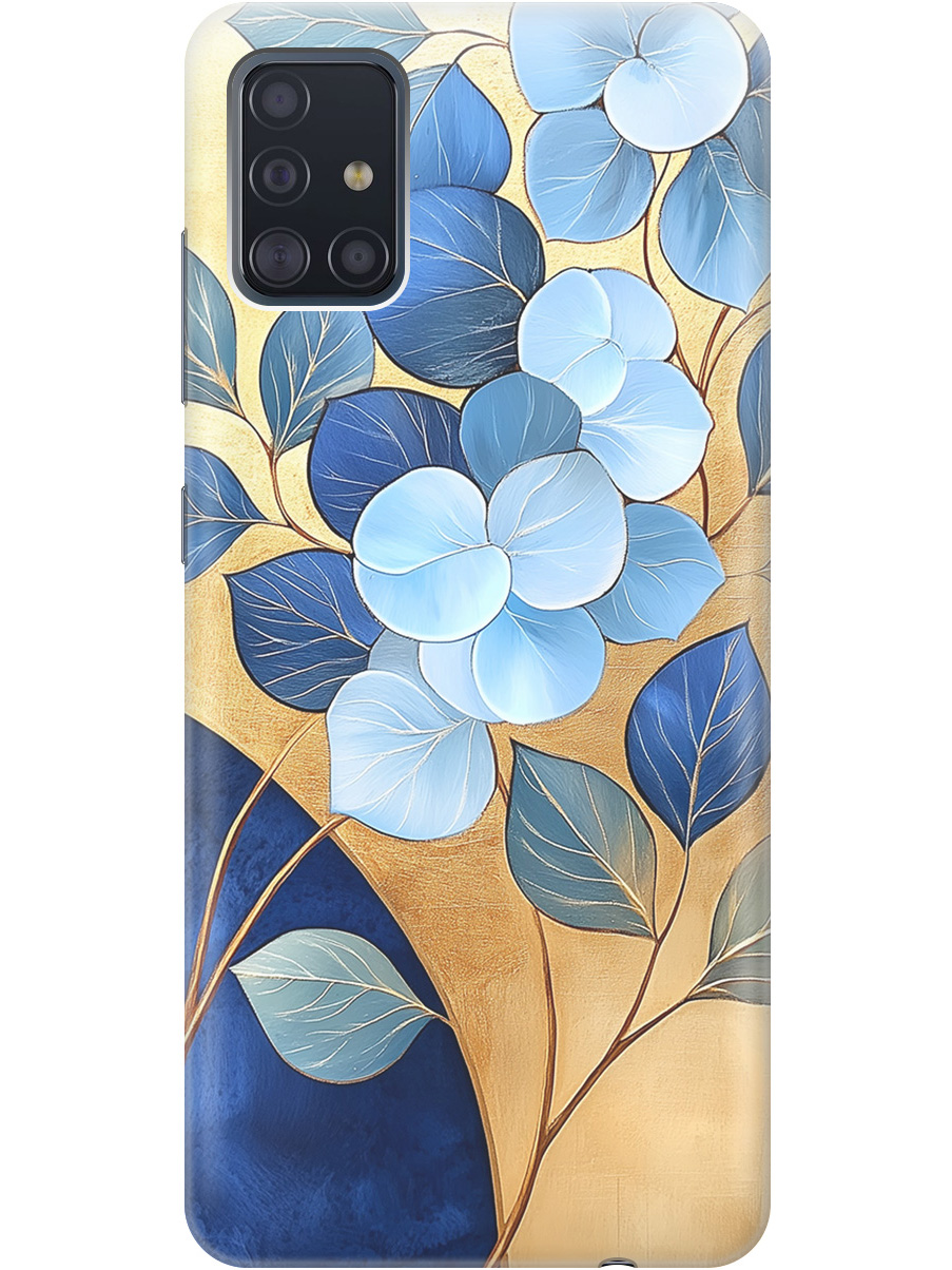 

Силиконовый чехол на Samsung Galaxy A51 с принтом "Синие листья на золотом", Прозрачный;золотистый;синий, 722409123