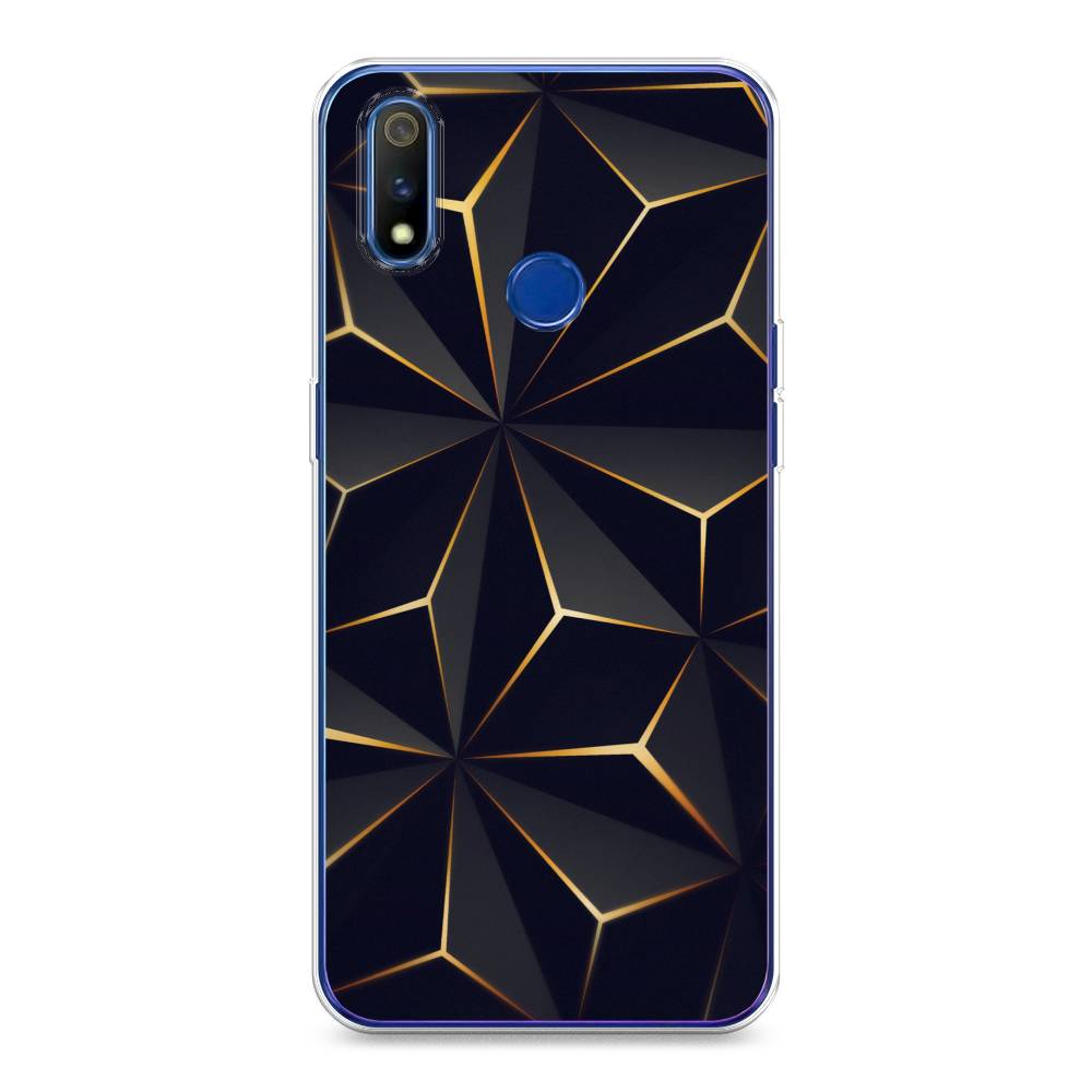 

Чехол на Realme 3 Pro "Черные полигоны", Золотистый;черный, 251250-3