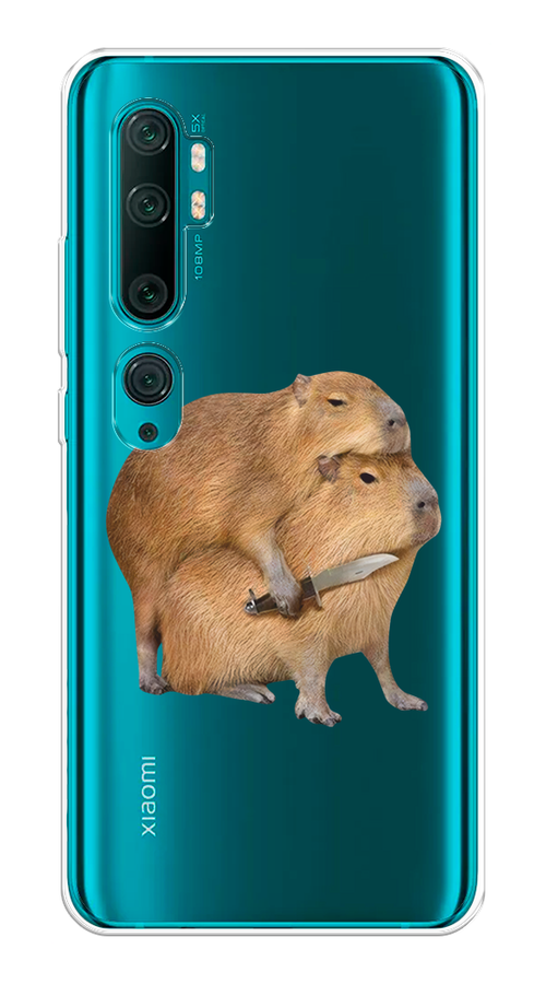 

Чехол на Xiaomi Mi Note 10/Mi Note 10 Pro "Капибара с ножом", Бежевый, 37350-1
