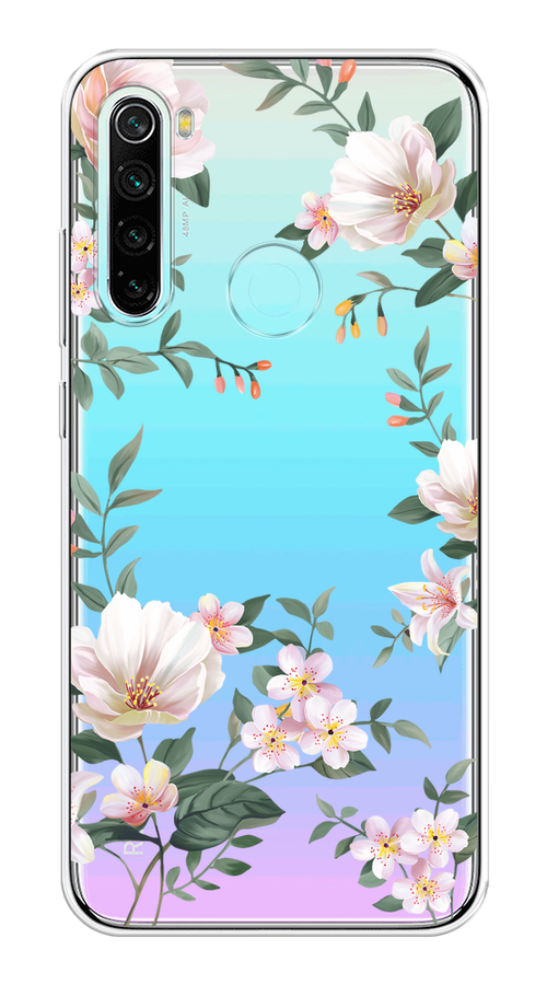 

Чехол на Xiaomi Redmi Note 8 "Beautiful white flowers", Бежевый;зеленый, 36550-1