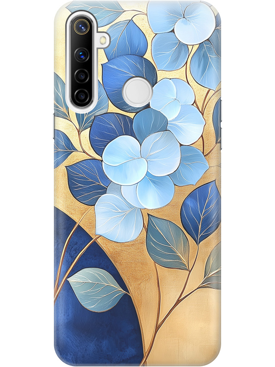 

Силиконовый чехол на realme 5 / 6i / C3 с принтом "Синие листья на золотом", Прозрачный;золотистый;синий, 726149623