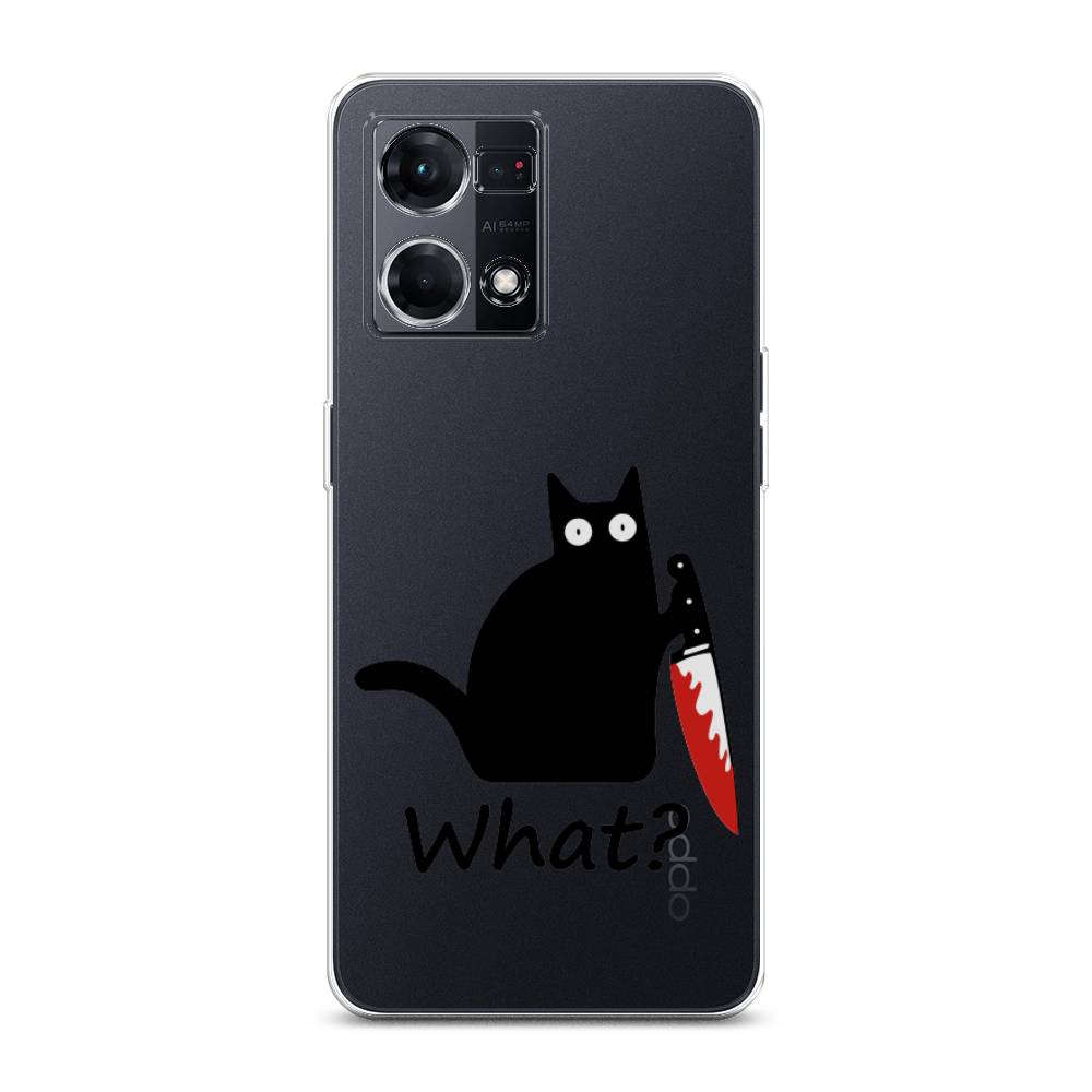 

Чехол на Oppo Reno 7 4G "Котик с ножом", Черный;красный, 2511450-6