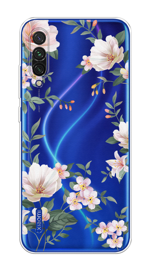 

Чехол на Xiaomi Mi CC9E/Mi A3 "Beautiful white flowers", Бежевый;зеленый, 35950-1