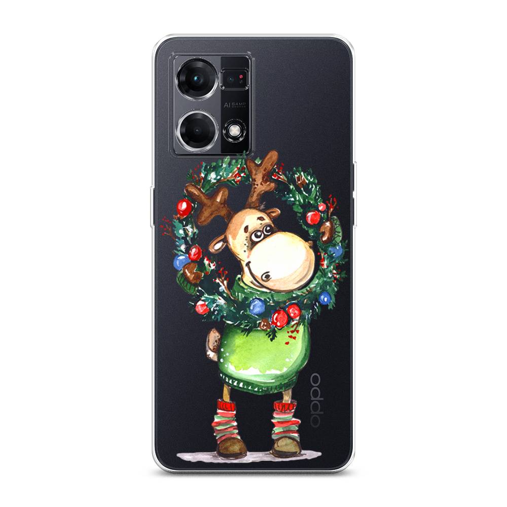 

Чехол на Oppo Reno 7 4G "Олень с новогодним венком", 2511450-4