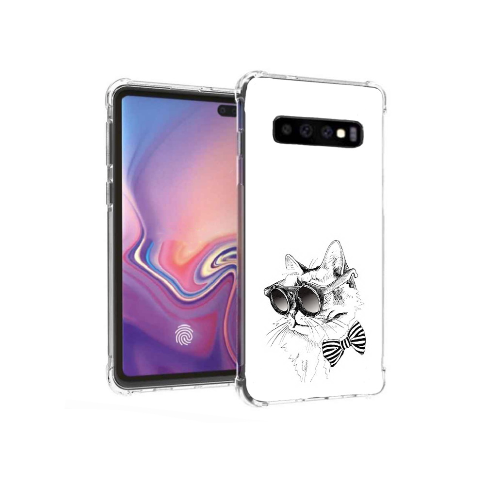 

Чехол MyPads Tocco для Samsung Galaxy S10+ крутая кошка в очках (PT125670.500.421), Прозрачный, Tocco