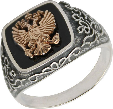 Кольцо печатка из серебра с лидитом р. 22.5 ФИТ 59923-f
