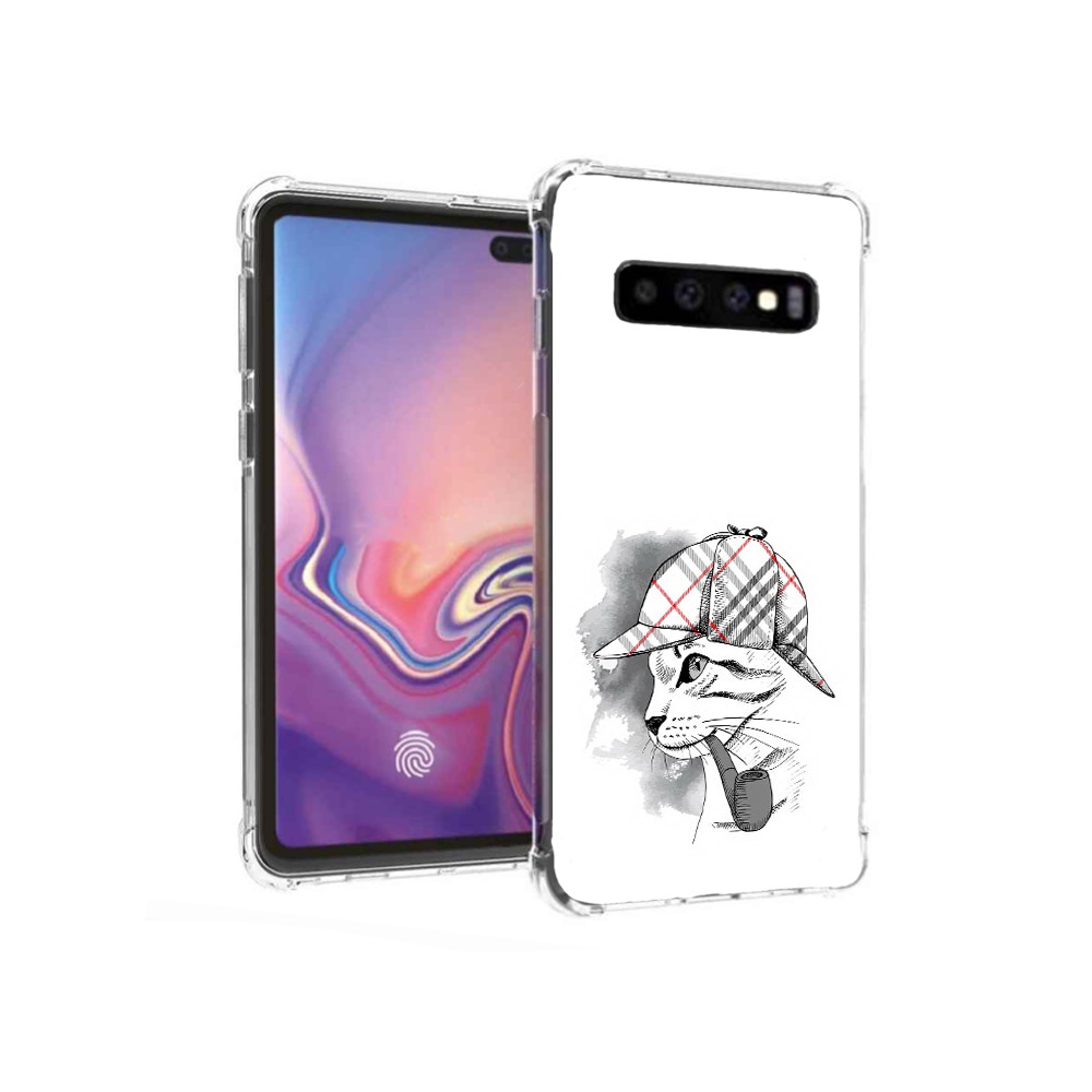 

Чехол MyPads Tocco для Samsung Galaxy S10+ кошка с трубкой (PT125670.500.405), Прозрачный, Tocco