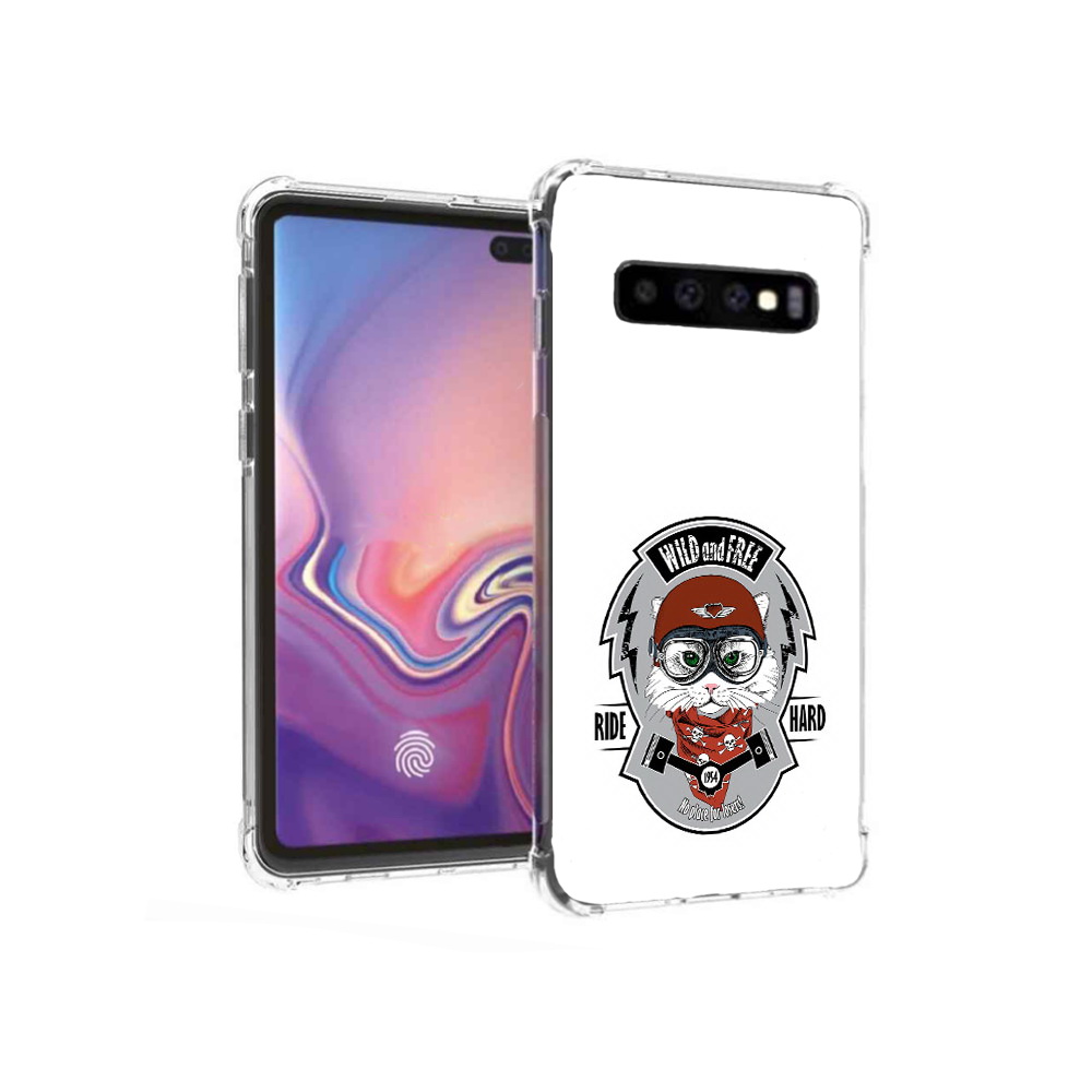 

Чехол MyPads Tocco для Samsung Galaxy S10+ кошка в шлеме (PT125670.500.404), Прозрачный, Tocco