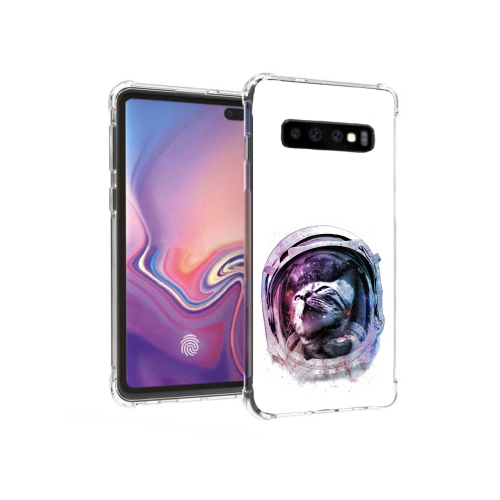 

Чехол MyPads Tocco для Samsung Galaxy S10+ кот в шлеме (PT125670.500.396), Прозрачный, Tocco