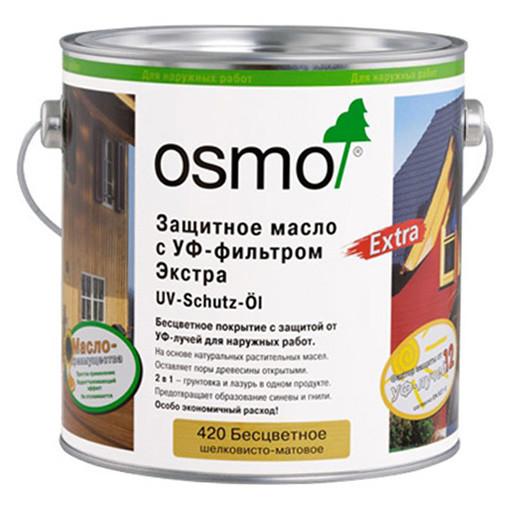 фото Osmo защитное масло с уф-фильтром экстра uv-schutz-ol extra для наружных работ с