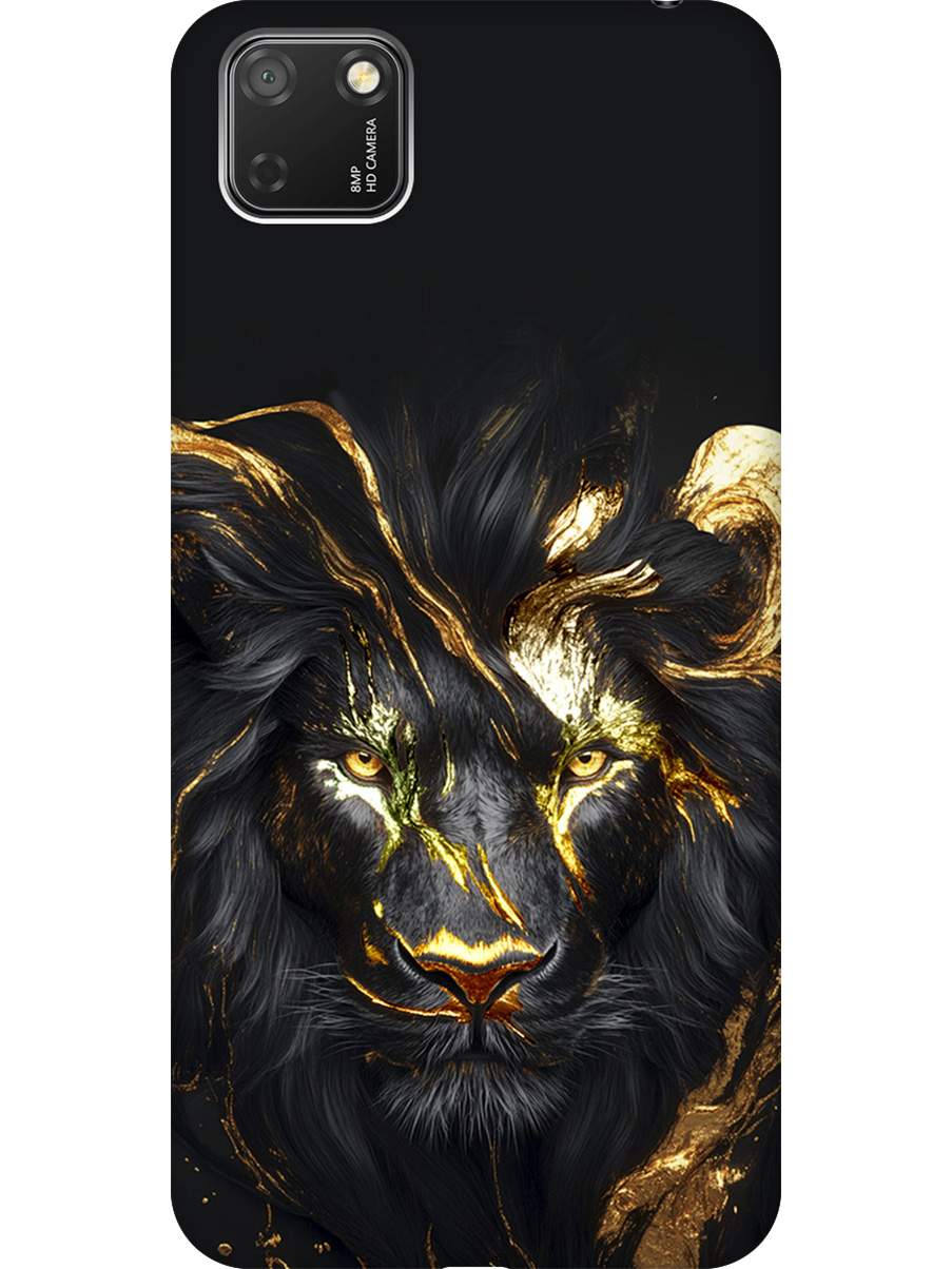 

Силиконовый чехол на Honor 9S / Huawei Y5P с принтом "Золотой лев" матовый черный, Черный;золотистый, 723100913