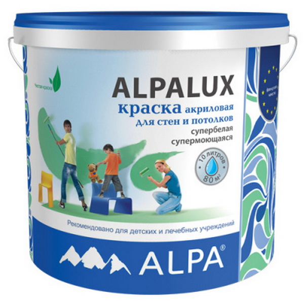 

Краска акриловая для стен и потолков Alpa Alpalux БазаС 9,06л, Белый