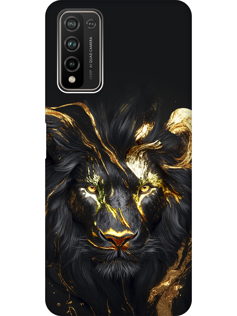 

Силиконовый чехол на Honor 10x Lite с принтом "Золотой лев" матовый черный, Черный;золотистый, 723565513