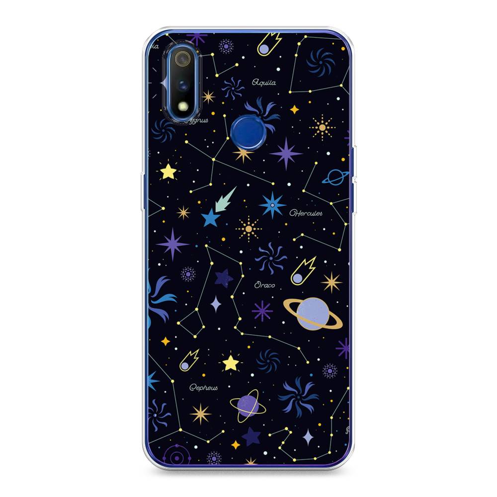 

Чехол на Realme 3 Pro "Цветной космос", Желтый, 251250-2