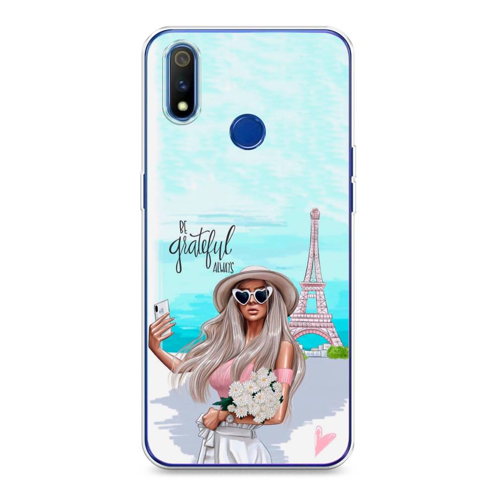 

Чехол на Realme 3 Pro "Селфи Париж", Голубой;бежевый, 251250-6