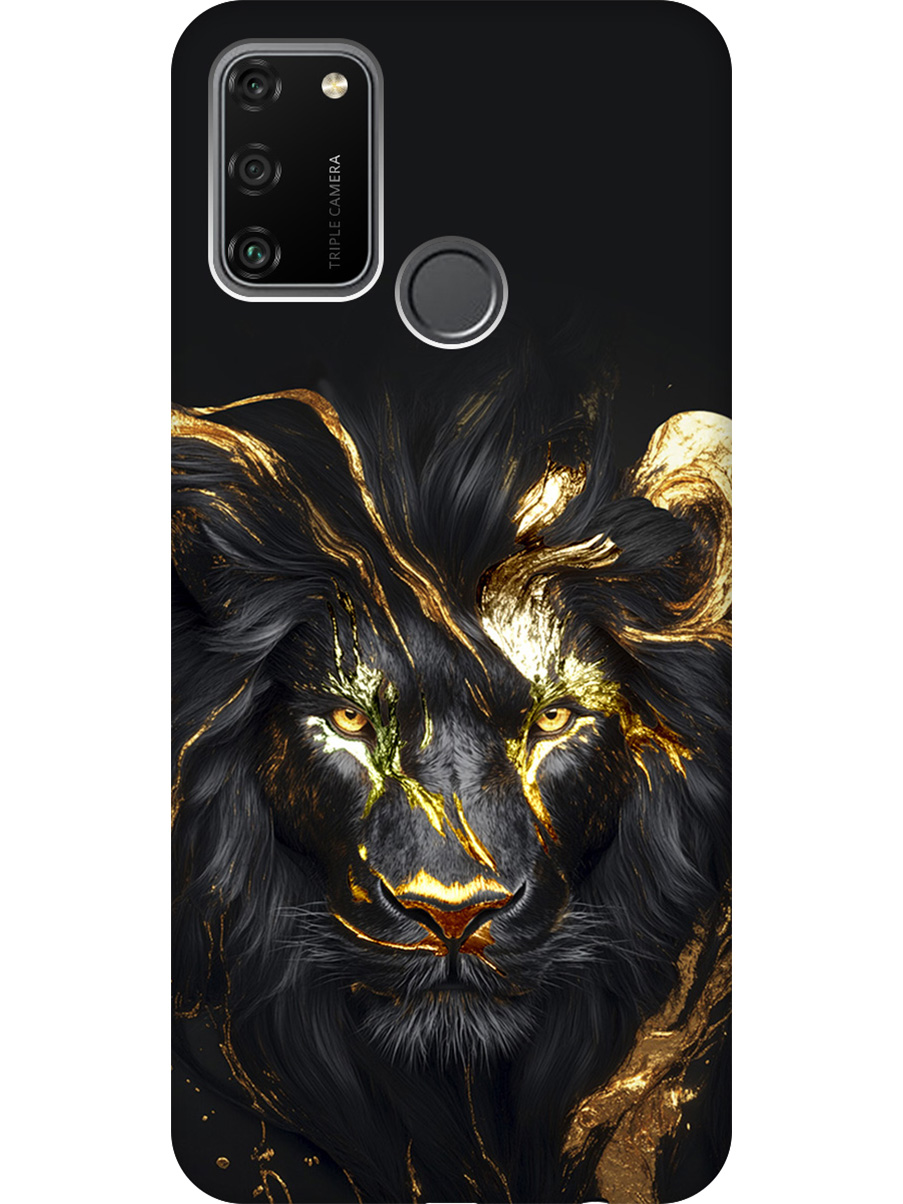 

Силиконовый чехол на Honor 9A с принтом "Золотой лев" матовый черный, Черный;золотистый, 722942013