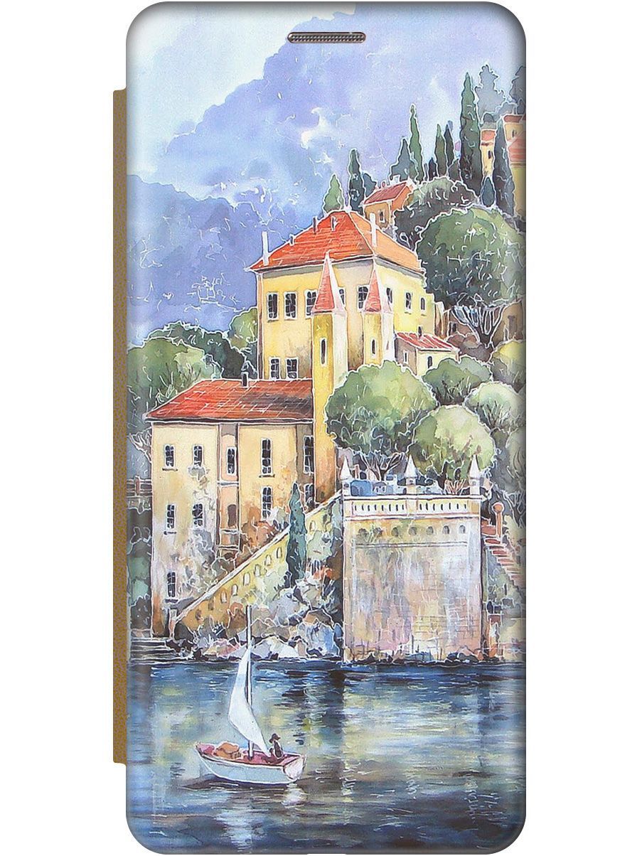 

Чехол-книжка на Realme C25 "Город у моря" золотистый, Голубой;желтый, 9366