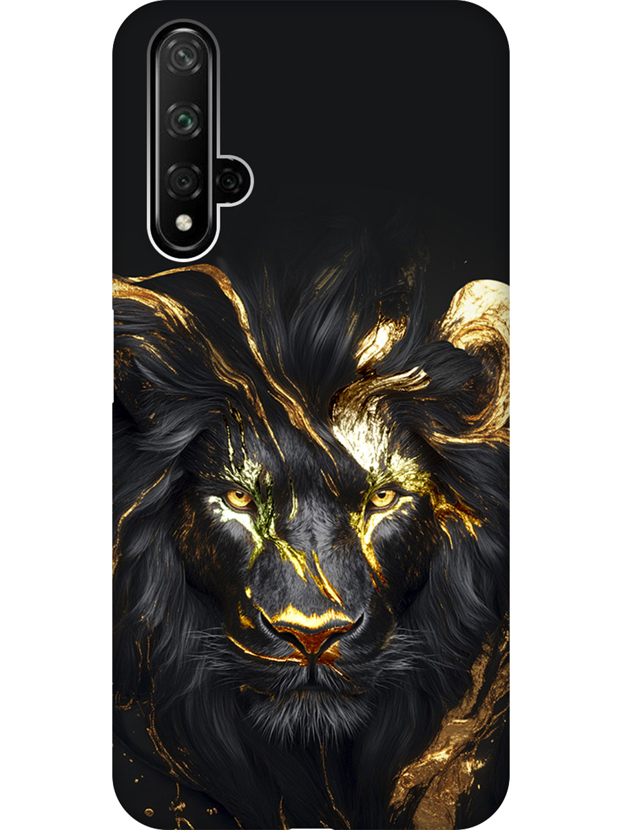 

Силиконовый чехол на Honor 20 / Huawei Nova 5T с принтом "Золотой лев" матовый черный, Черный;золотистый, 721508913