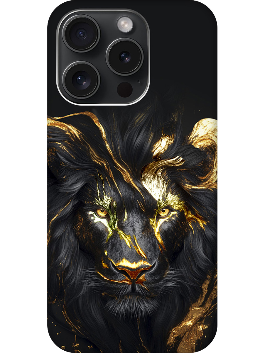 

Силиконовый чехол на Apple iPhone 15 Pro с принтом "Золотой лев" матовый черный, Черный;золотистый, 775148013