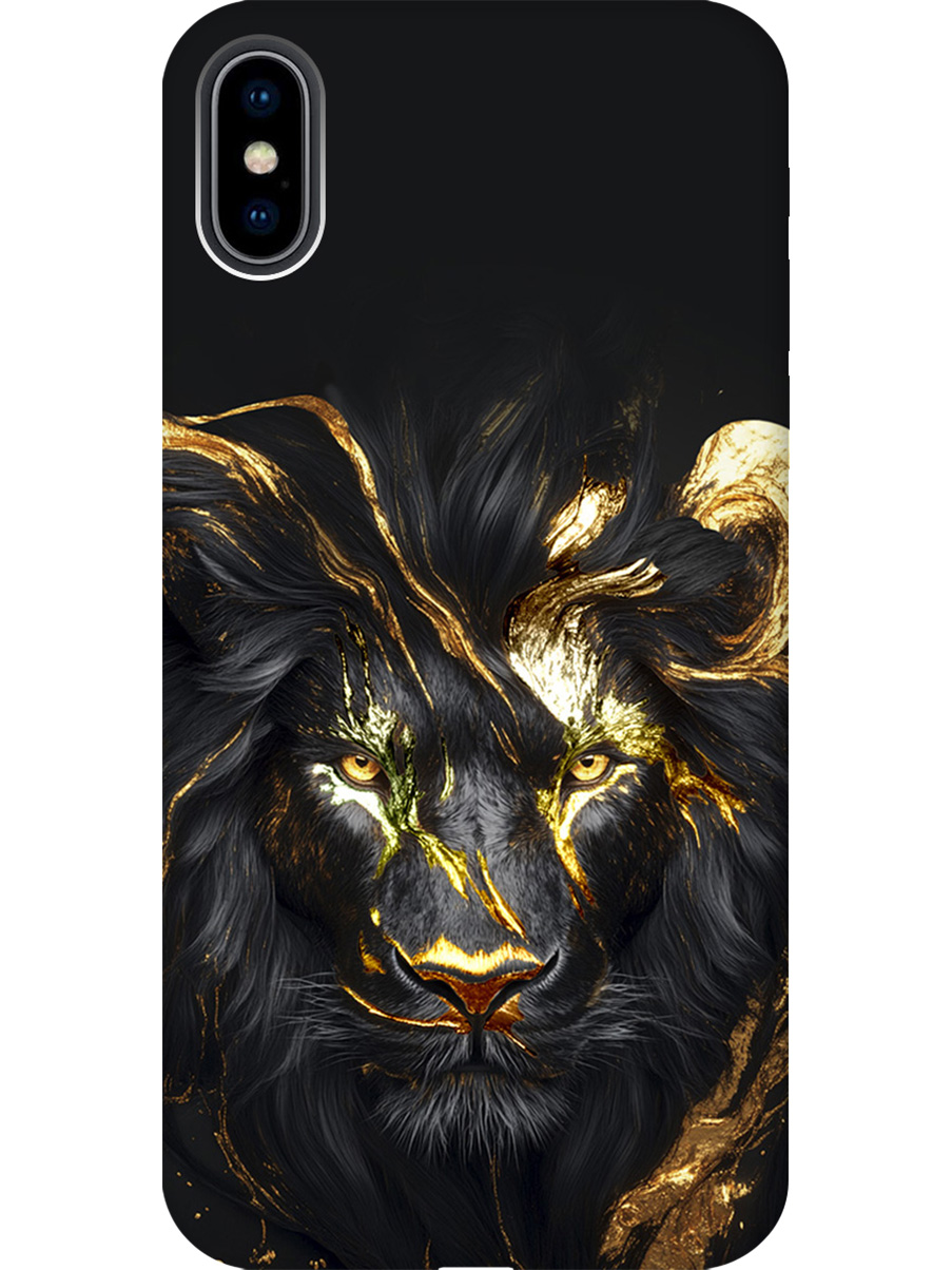 

Силиконовый чехол на Apple iPhone Xs / X с принтом "Золотой лев" матовый черный, Черный;золотистый, 715365413