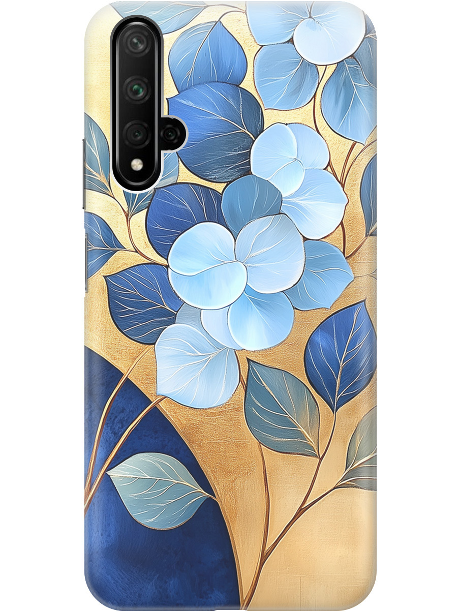

Силиконовый чехол на Honor 20 / Huawei Nova 5T с принтом "Синие листья на золотом", Прозрачный;золотистый;синий, 721508923