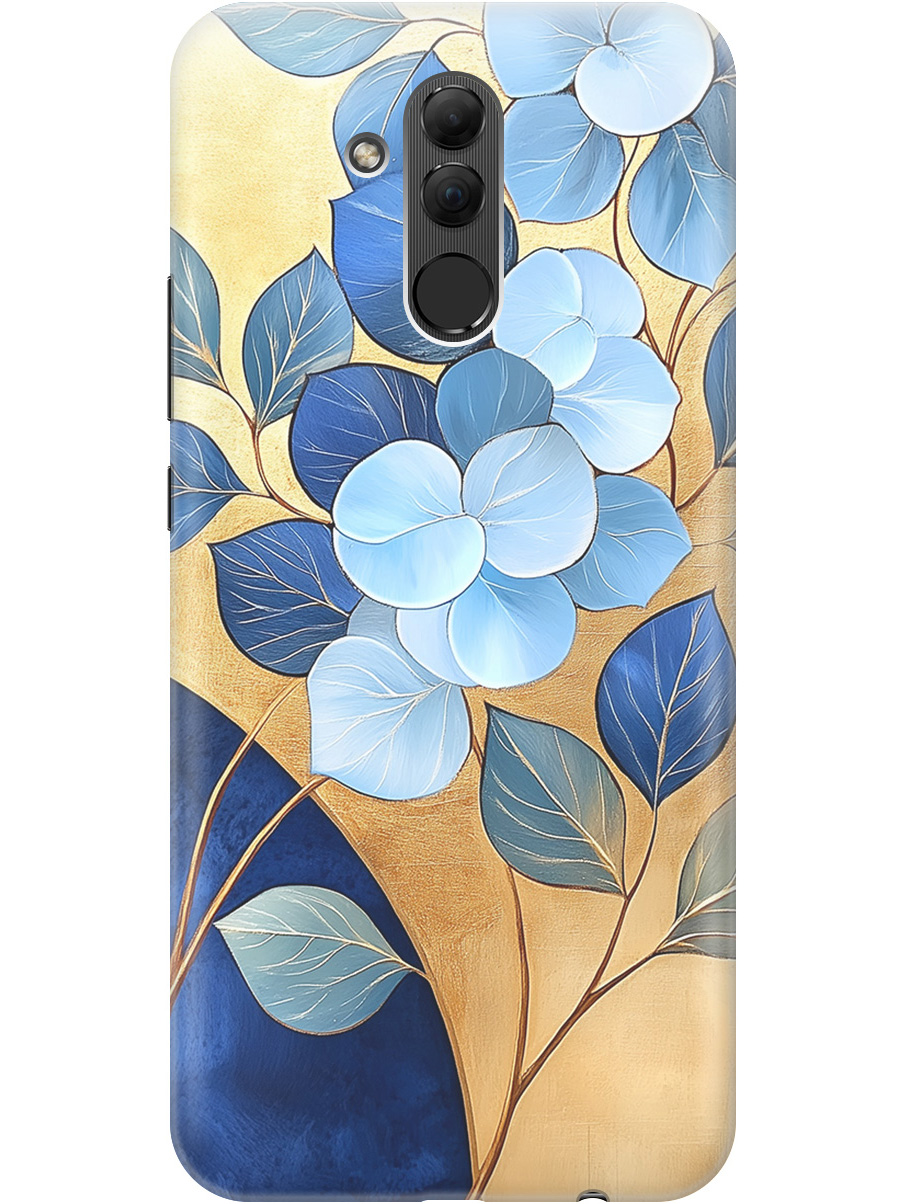 

Силиконовый чехол на Huawei Mate 20 Lite с принтом "Синие листья на золотом", Прозрачный;золотистый;синий, 719355623