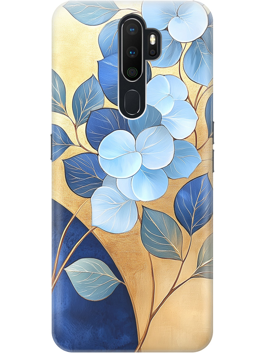 

Силиконовый чехол на Oppo A5 (2020) / A9 (2020) с принтом "Синие листья на золотом", Прозрачный;золотистый;синий, 726151323