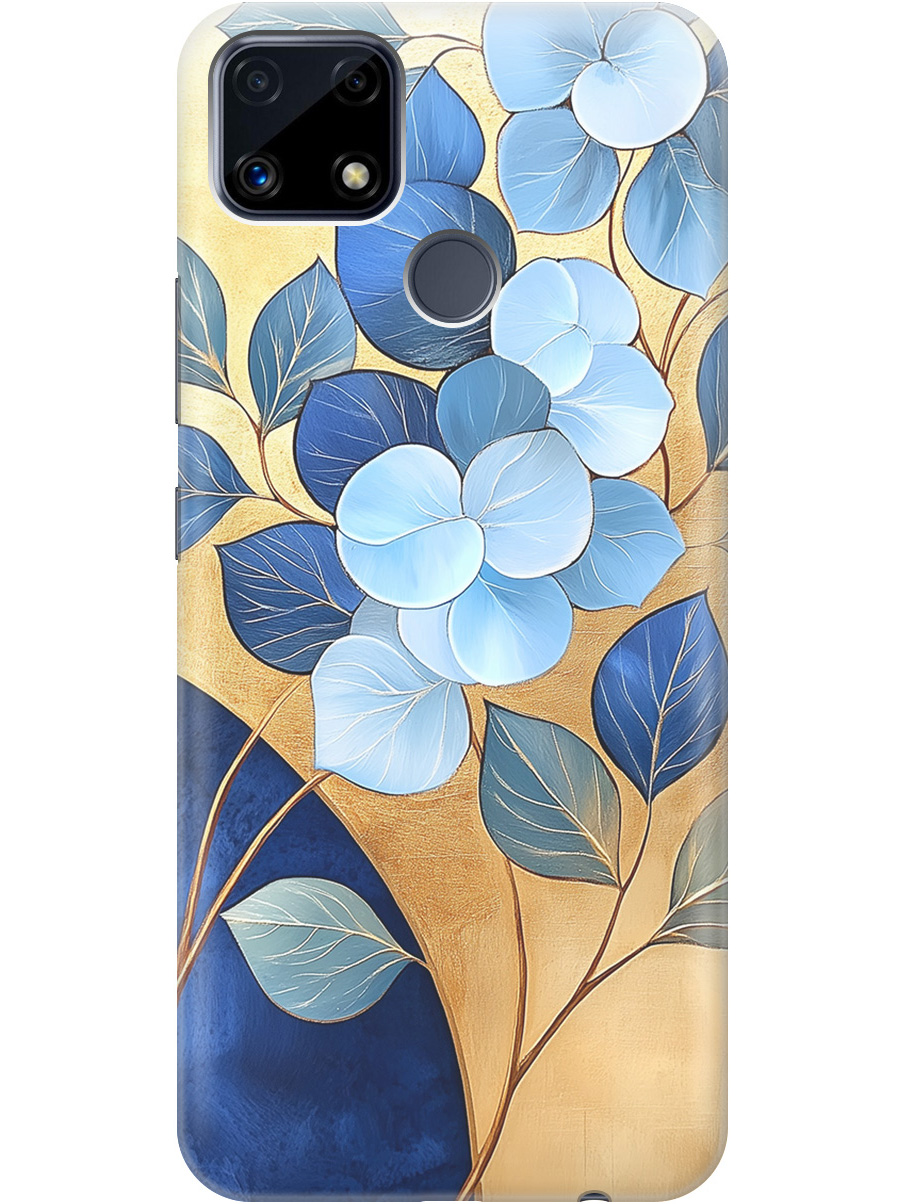 

Силиконовый чехол на Realme C25 / C25S с принтом "Синие листья на золотом", Прозрачный;золотистый;синий, 732395323