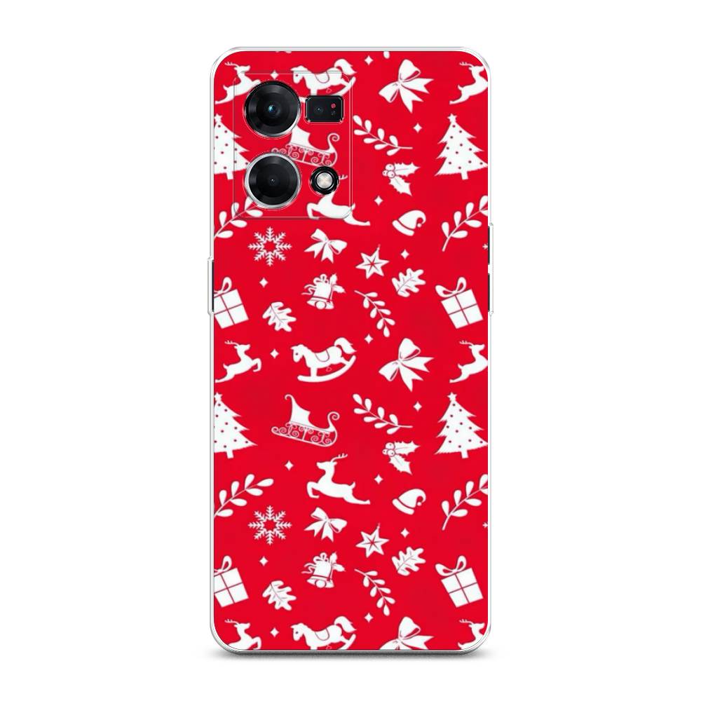 

Чехол на Oppo Reno 7 4G "Красный новогодний фон", Красный;белый, 2511450-5