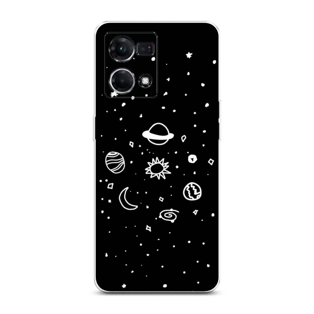 

Чехол на Oppo Reno 7 4G "Дудл солнечной системы", Бежевый;серый, 2511450-2