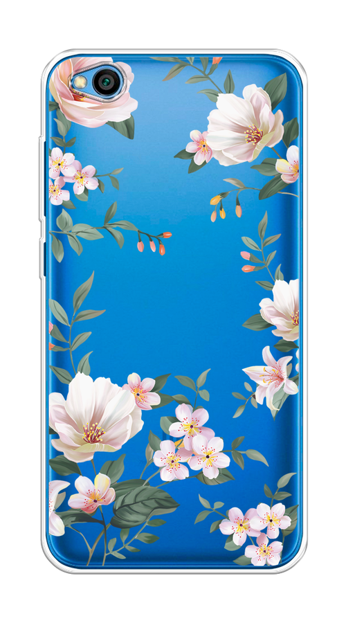 

Чехол на Xiaomi Redmi Go "Beautiful white flowers", Бежевый;зеленый, 35150-1