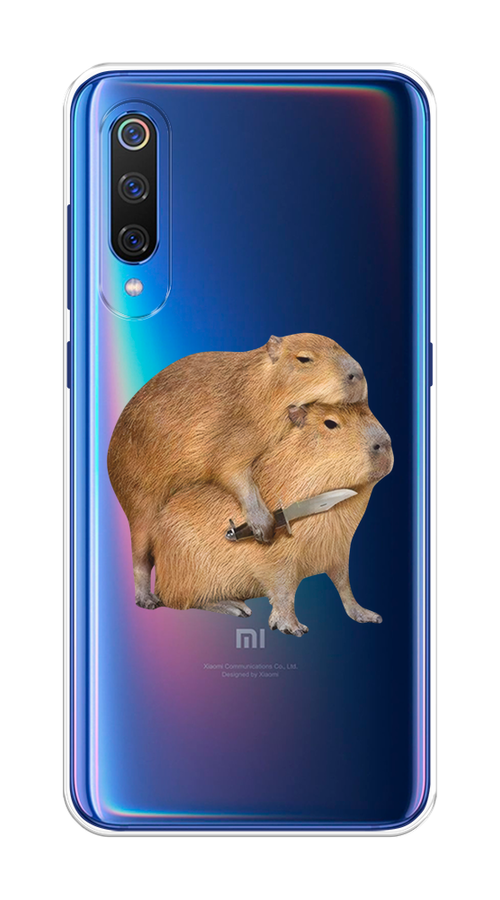 

Чехол на Xiaomi Mi 9 "Капибара с ножом", Бежевый, 34850-1